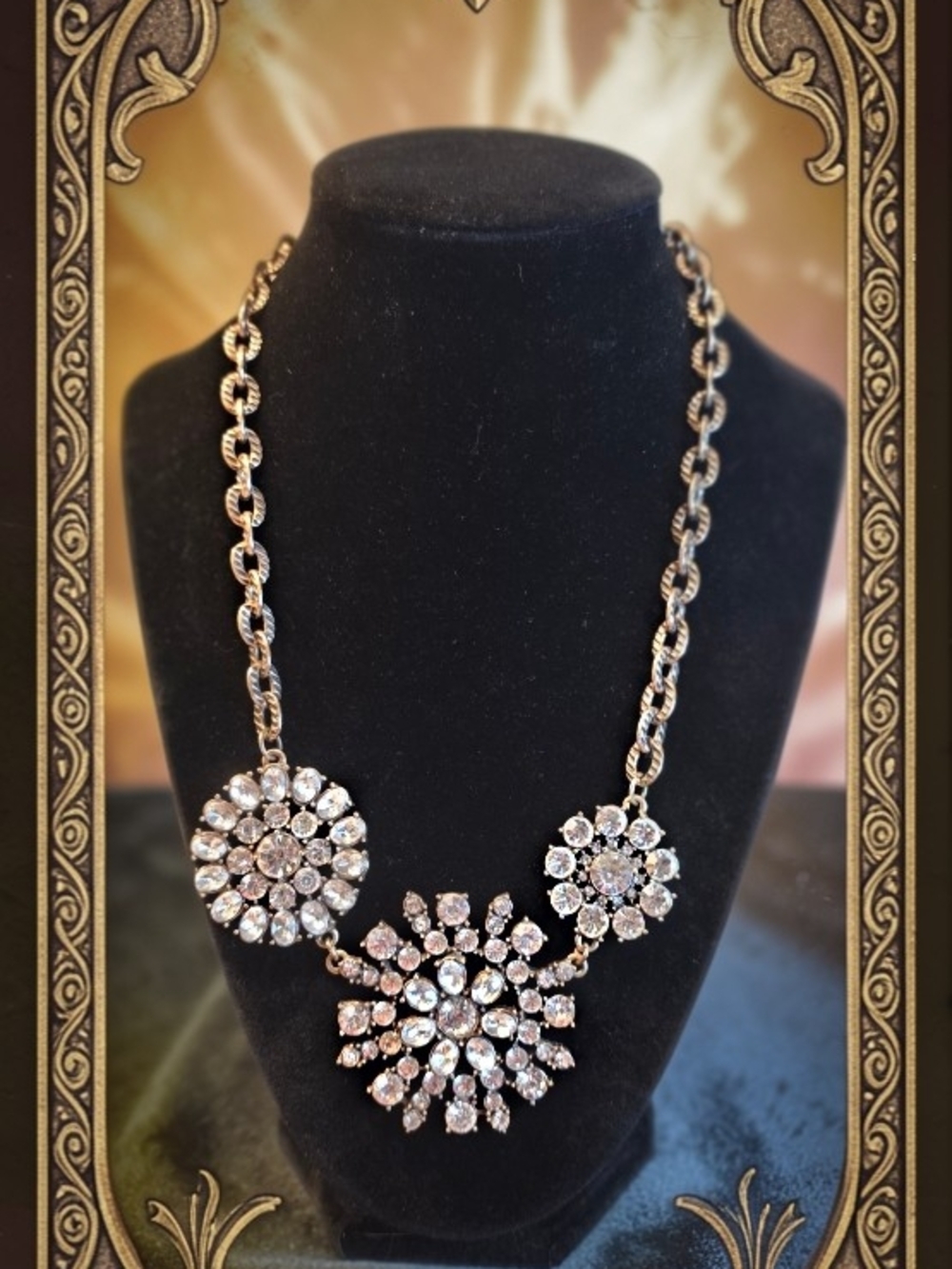 Rhinestone Floral Statement Necklace - Sparkling Clear Stones